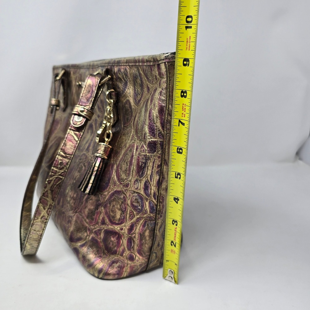 Brahmin Medium Asher Handbag Metallic Gold Purple Croc Tote Bag Purse READ - Picture 13 of 16